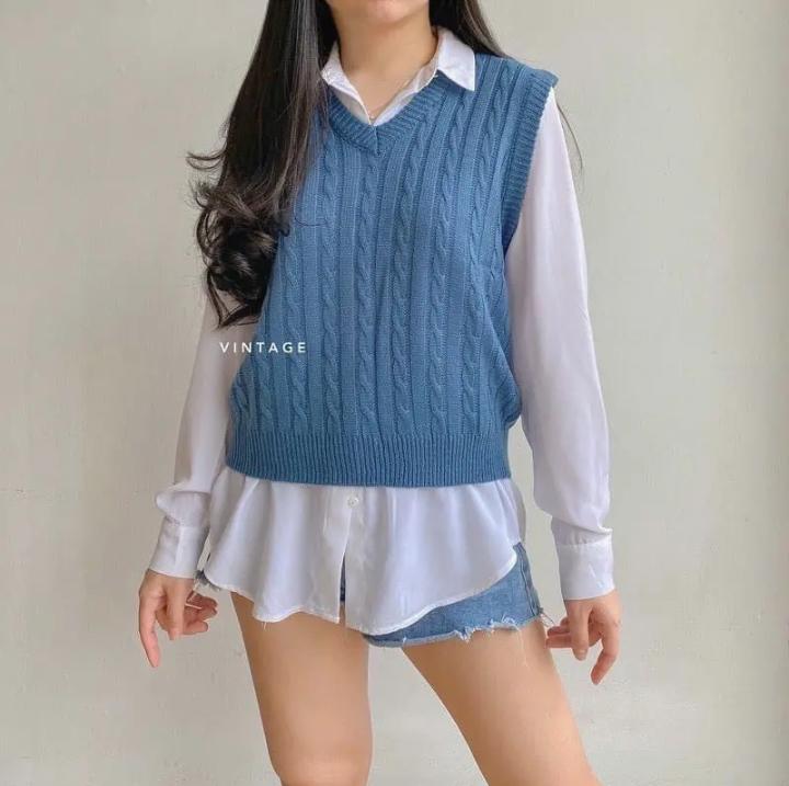 ROMPI RAJUT CABLE | Rompi Rajut Motif | Korean Style | Rompi Wanita Trendy 1