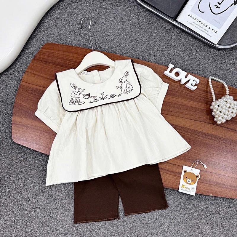 Shopmesockids Sét áo babydoll thỏ mix quần legging nâu cho bé gái