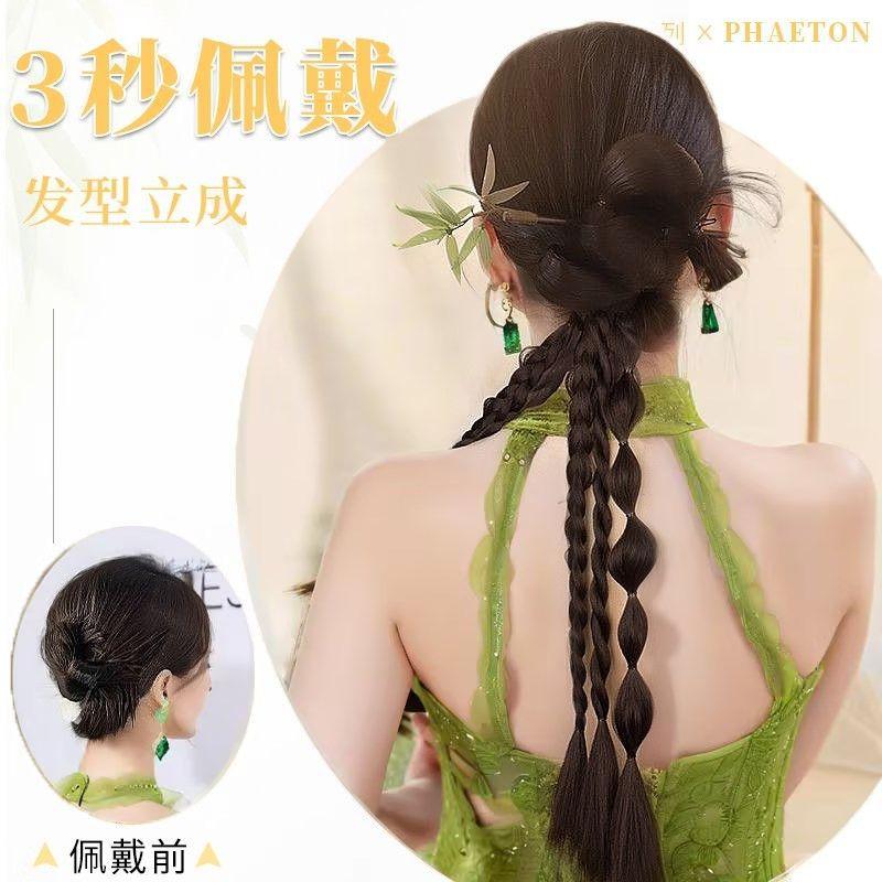 Rambut Palsu Wanita, Gaya Angin Purba Cina Baru, Jalinan Ekor Kuda Bunga, Jalinan Dua Berpintal, Sesuai untuk Gaya Rambut Pengantin 3