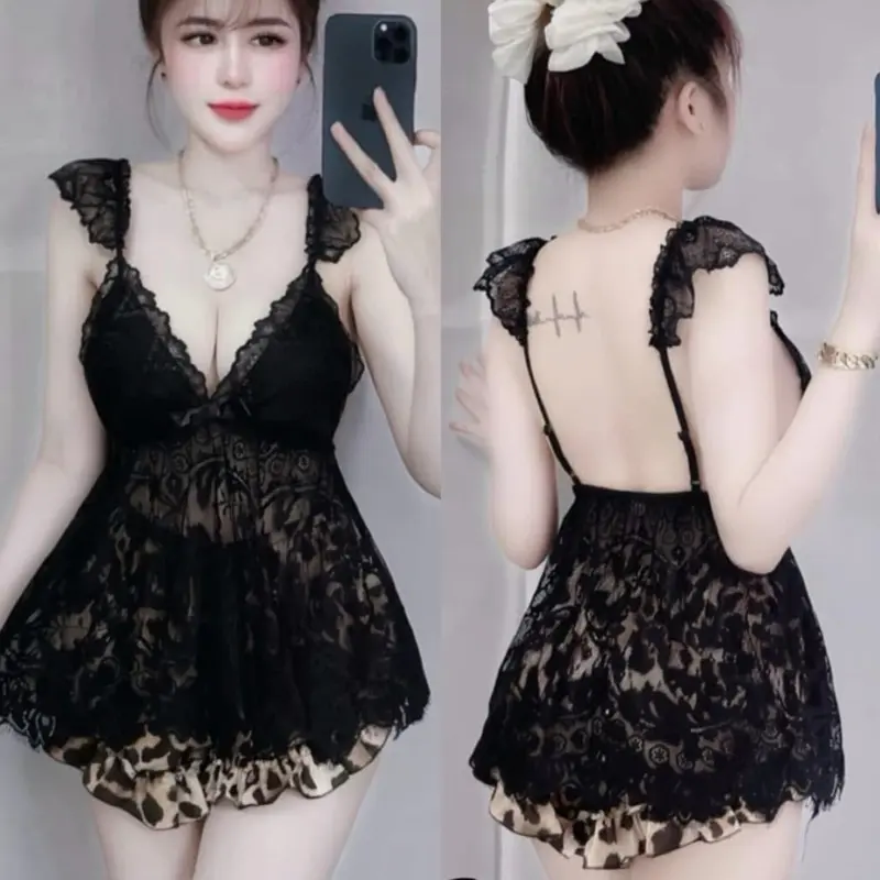 Bộ đồ ngủ cánh tiên ren quần beo bigsize từ 43-70kg ( TẶNG KÈM MÚT) Women