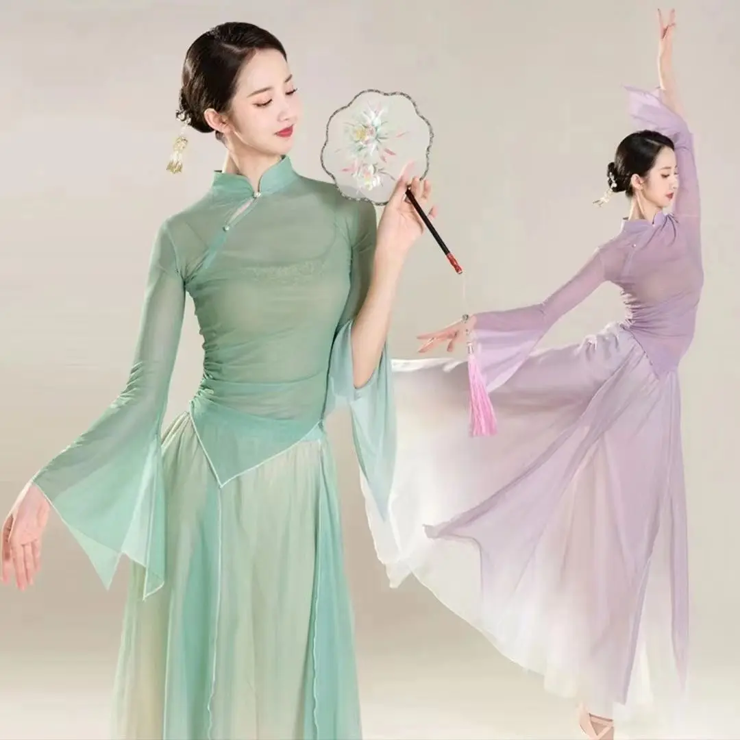 Trang Phục Múa Cổ Tích Phong Cách Cổ Trang, Áo Tay Loe Múa Cổ Xưa Co Giãn, Thích Hợp Để Biểu Diễn Múa Cổ Xưa Và Hiện Đại, Vải Chảy, Thực Hành, Năm 2025 Nữ Top