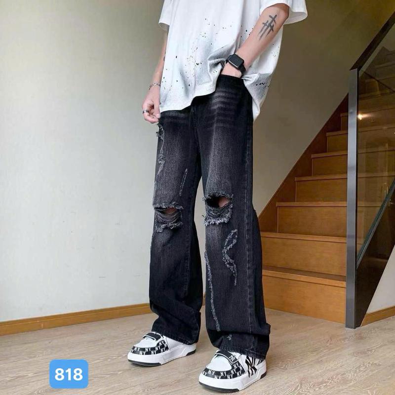 Quần baggy jean nam ống rộng có túi màu đen wash xám nhạt rách cao cấp - ChấmStore BG818 chất bò dãn nhẹ from dán chuẩn Menswear Pants