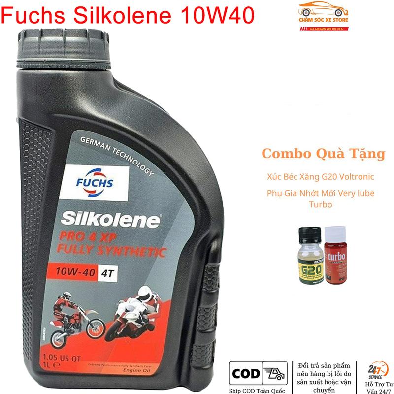 Dầu Nhớt Xe Máy Fuchs Silkoline Pro 4 10W40 dành cho xe số và tay côn - Kèm 1 Súc Béc Xăng G20 Và 1 Phụ Gia Nhớt Mới Xado Very Turbo