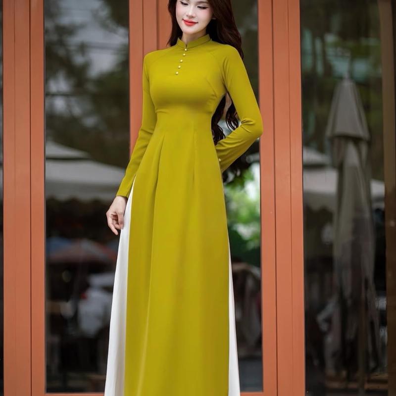 Áo Dài Truyền Thống Lụa Mỹ Chất Liệu Mềm , Không Nhăn Không Xù 2