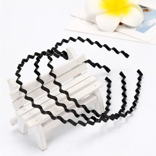 Bando Korea Bentuk Gelombang Zigzag Hitam / Bandana Aksesoris Headband Sirkam Rambut Bahan Besi 6