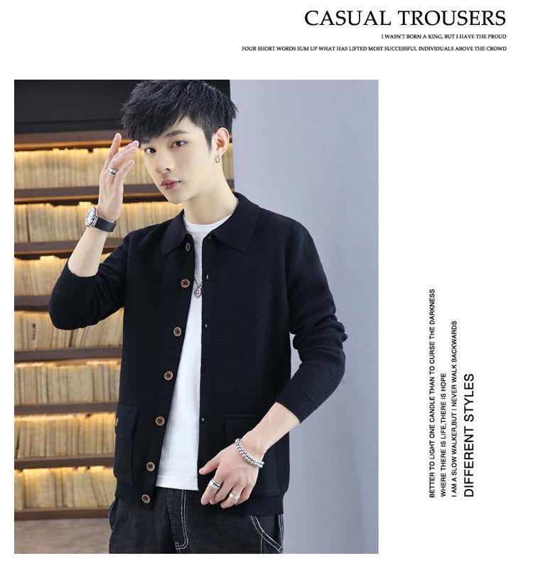Product Introduction of Spring and Autumn Lapel Knitted Cardigan Men's Coat Trendy Casual Belt Button Solid Color Outerwear Sweater Men's Line Clothes Nam 27