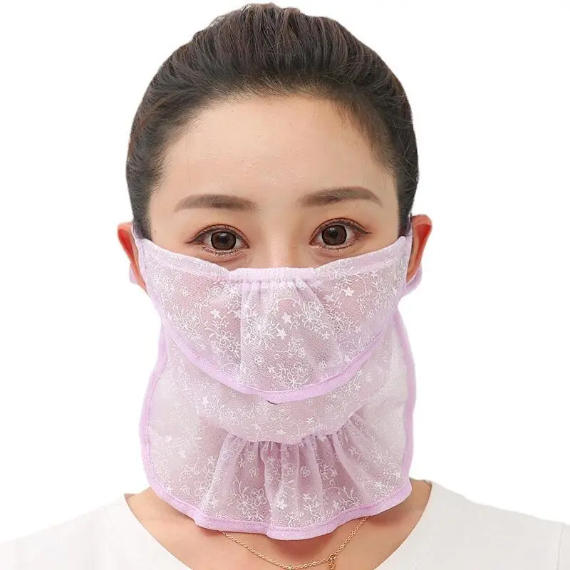 Spring and summer sun protection, open face veil, outdoor sun protection, neck protection, ice silk fabric, breathable, dustproof, and UV resistant face mask