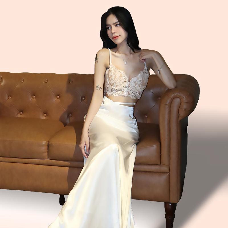 Chân váy lụa ĐUÔI CÁ NỮ kèm đây đai khoen nối hack eo, khóa kéo bên hông, may 2 lớp dày dặn, có size SML ( CV-13 ) Women Nhung Kem Voi