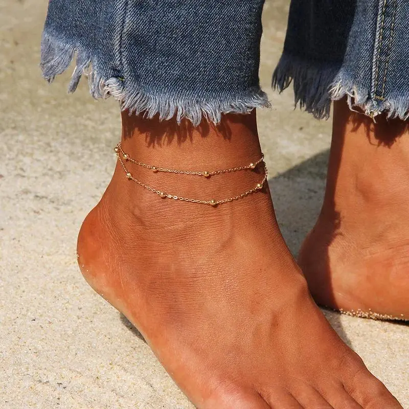 1/2pcs Simple Heart-shaped Ankle Layered Pendant Ankle Beach Ankle Ankle Women's Leg Chain Bracelet