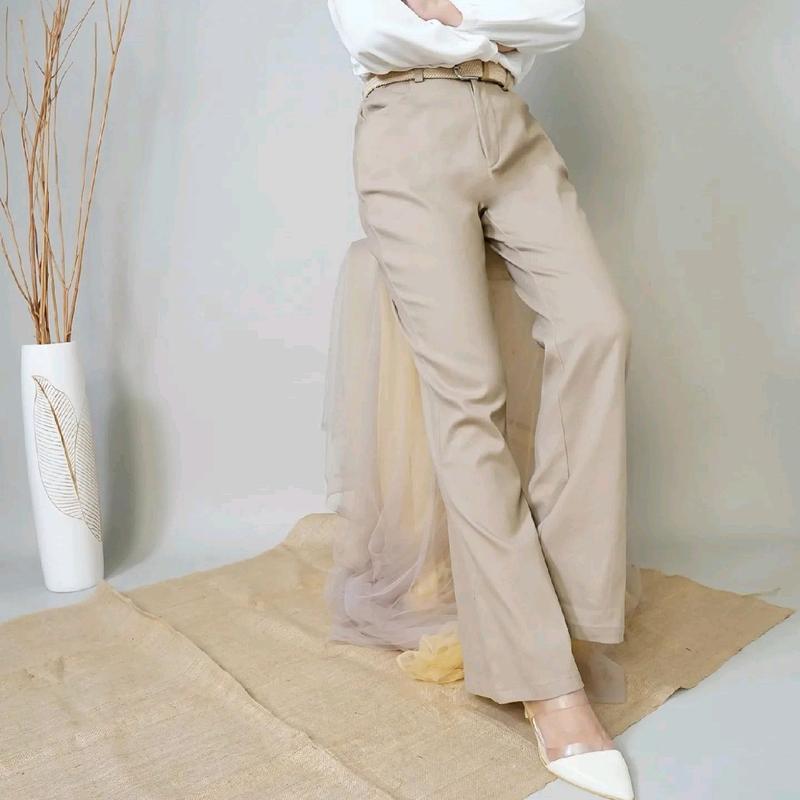Celana Cutbray Kancing Casual Basic Wanita Bahan Katun Twill Combed Ukuran Standar Kain Melar Nyaman Panjang Tebal Stretch Baggy Fit 5