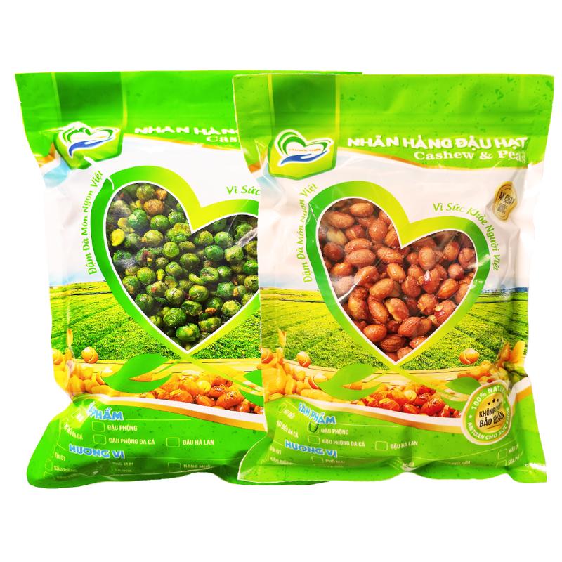 Combo 1KG 2 Vị Tự Chọn: Đậu Phộng Rang Tỏi Ớt và Hà Lan Rang Tỏi Ớt Tâm Đức Thiện 2 Túi 500GR đồ ăn vặt Snack Nuts Food Cay