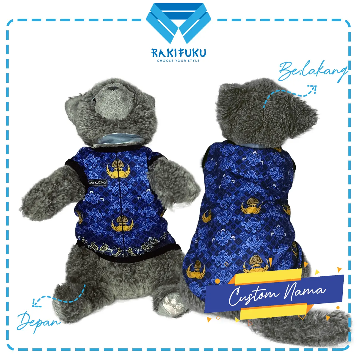 Baju Kucing Lucu Murah Motif Korpri PNS Batik [BISA CUSTOM NAMA KUCINGMU] Cowo Cewe Jantan Betina Hewan Kecil