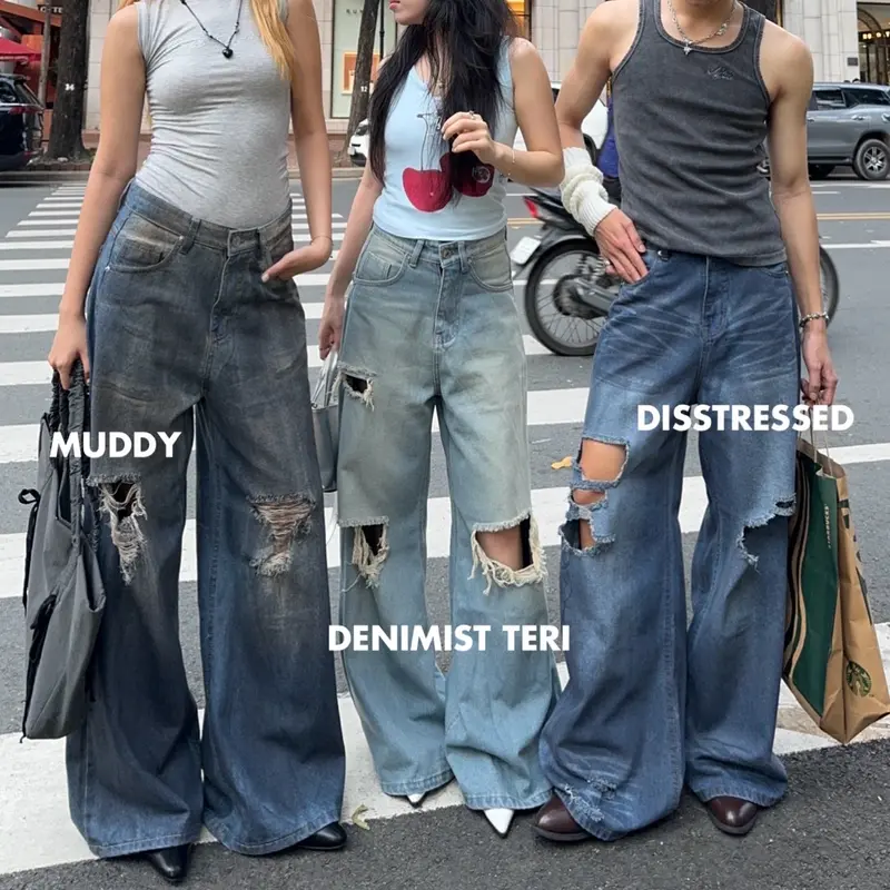 DENIMIST TERI WIDE JEANS - Quần jeans rách gối ống rộng Whose Studio - Kèm dây quần 3