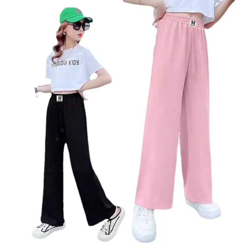 Quần Bé Gái, Mỏng Mùa Hè, Chất Liệu Lụa Lạnh Quần Ống Đứng, Thích Hợp Cho Trẻ Em, Quần Chống Muỗi, Quần Ống Rộng Dáng Rộng Cho Bé Gái 4