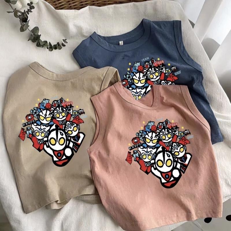 Áo Ba Lỗ Hoạt Hình Mùa Hè, Chất Liệu Bông, Dành Cho Bé Gái Và Bé Trai, Hàng Mới Về, Mỏng Và Thoáng Khí, Áo Thun Không Tay Cho Trẻ Em Và Trẻ Sơ Sinh, Áo Ultraman 1