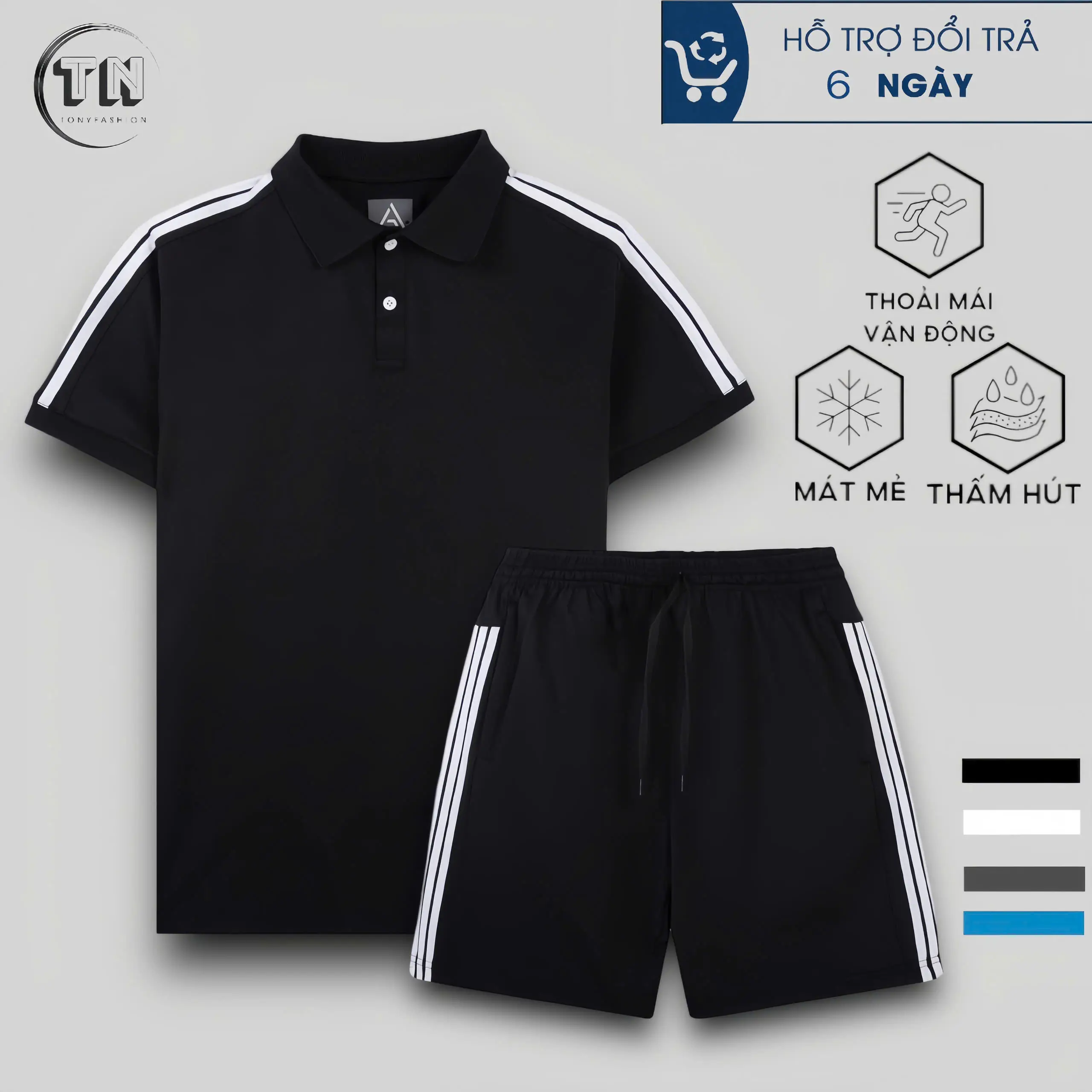 BỘ QUẦN ÁO THỂ THAO NAM CAO CẤP - Họa tiết kẻ sọc, chất liệu poly cá sấu co giãn 4 chiều mềm mại thoáng mát trẻ trung năng động ngày hè - TONY FASHION Sport  Top Chạy Bộ Đồng