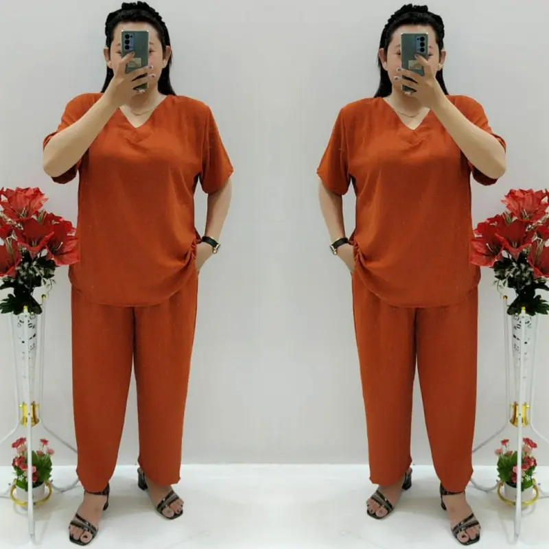 baju tidur piyama wanita/Stelan CP Cringkel Polos V Standar Dan Jumbo 3