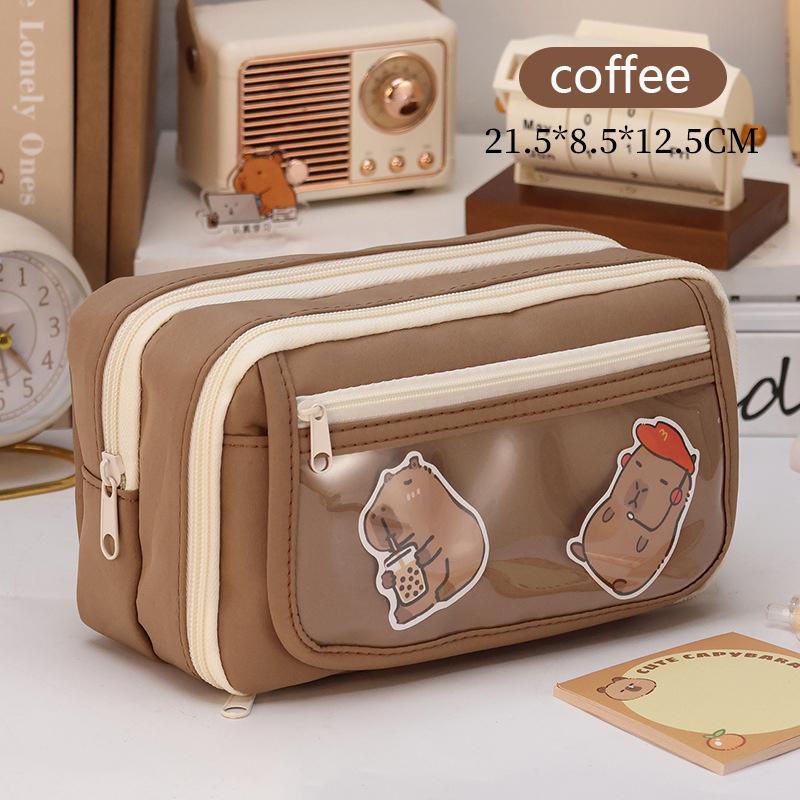 Hộp Đựng Bút Chì Capybara, Phong Cách Kawaii, Dung Tích Lớn (9 Lớp), Không Thấm Nước, Ngăn Vách Lưới Lưu Trữ Văn Phòng Phẩm, Túi Phân Loại Văn Phòng Phẩm, Túi Trang Điểm