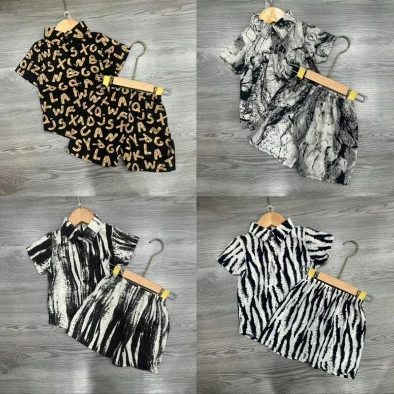 (SOMI) Bộ quần áo áo sơ mi tay ngắn quần đùi vải lụa cho bé trai và bé gái vải mát, thoáng phong cách hàn quốc size 6kg đến 30kg quanao  daitay