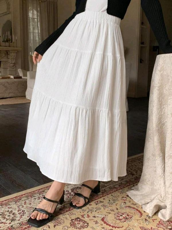 Women's Plain Ruffle Hem Flared Skirt, Casual Elastic Waist Long Skirt for Daily Wear, Ladies Bottoms for All Seasons 2