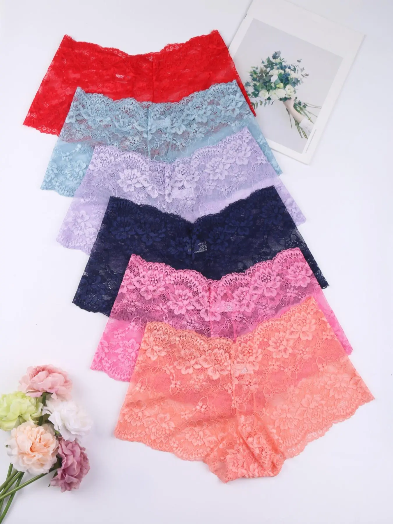 Women's Simple Multicolor Basic Solid Scallop Trim Lace Knicker, Modest Fashion Soft Sheer Breathable Fabric Panty, Women's Underwear for All Seasons, Valentine's Day Gift, Elegance Panties, Summer Wear for Lady, Lace Underwear, Panties for Women