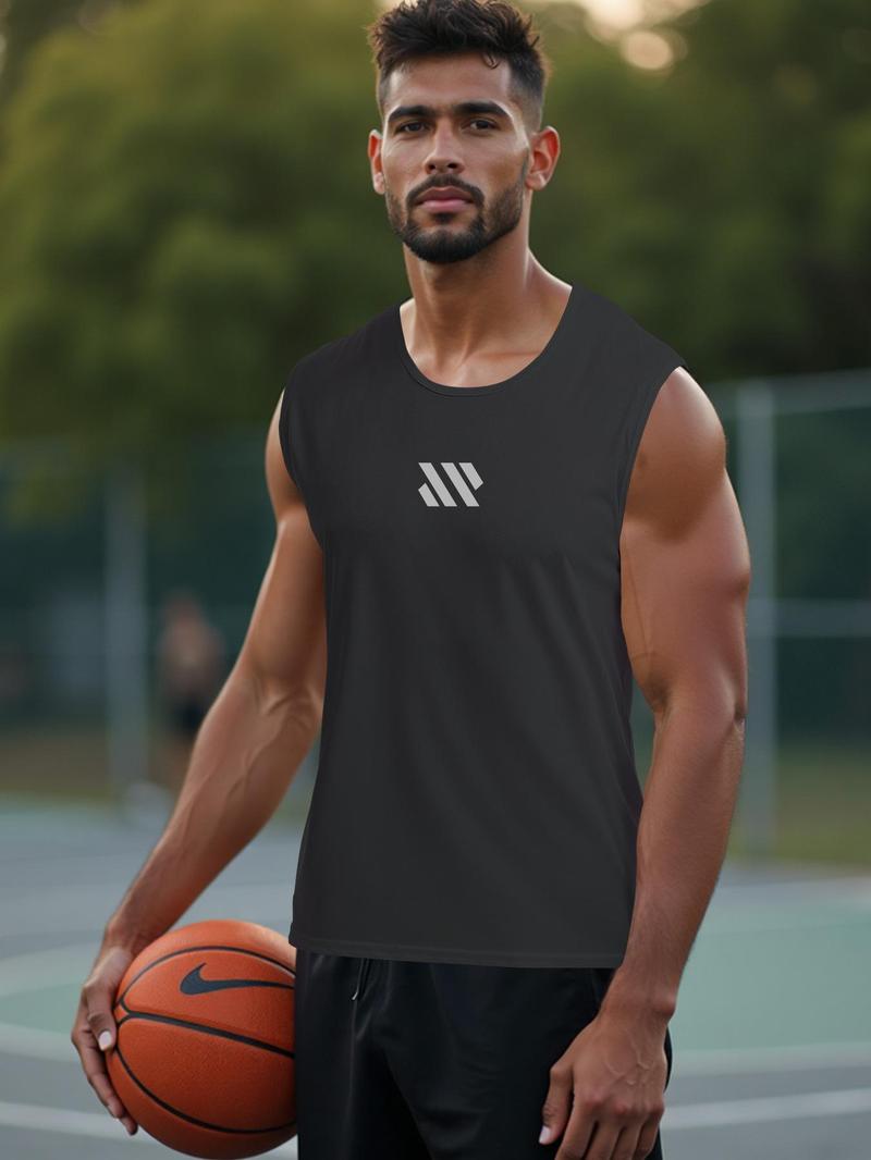 Product Introduction of Sporty Men's Geometric Print Round Neck Sports Tank Top, Regular Fit Quick Drying Breathable Sleeveless Sports Top for Gym Workout Running, Casual Sportswear for Men 9