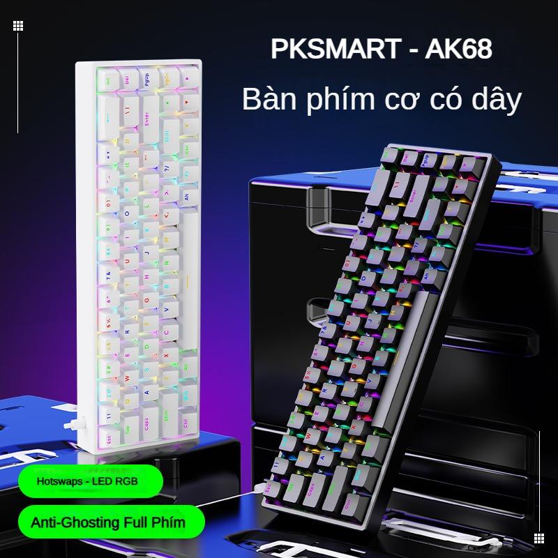Bàn Phím Cơ Gaming Có Dây PKSMART AK68 Trục Xanh LED RGB 15 Hiệu Ứng 7 Màu Đơn Sắc - Anti Ghosting Full - Hotswap - Dây Tháo Rời