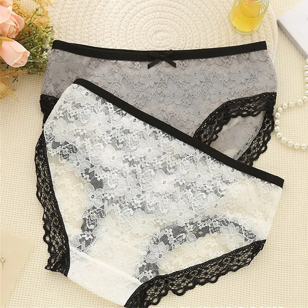 Quần Lót Ren, Ngoại Cỡ, Gợi Cảm, Đen Trắng Xám, Liền Mạch, Cạp Thấp, Siêu Mỏng, Có Nơ, Quần Sịp Nữ, Thoải Mái Và Thoáng Khí, Đồ Lót Cô Gái Ngọt Ngào