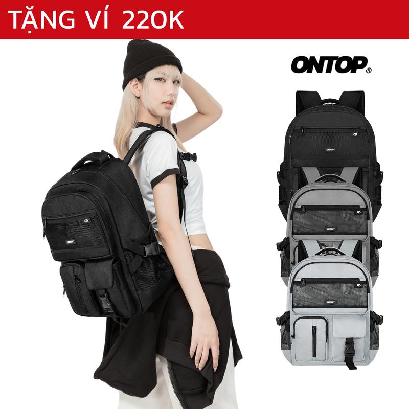Balo đi học nam nữ ONTOP nhiều ngăn đựng vừa laptop 15.6inch vải canvas màu đen, xám Concord Backpack Pos-Pro | O-P67