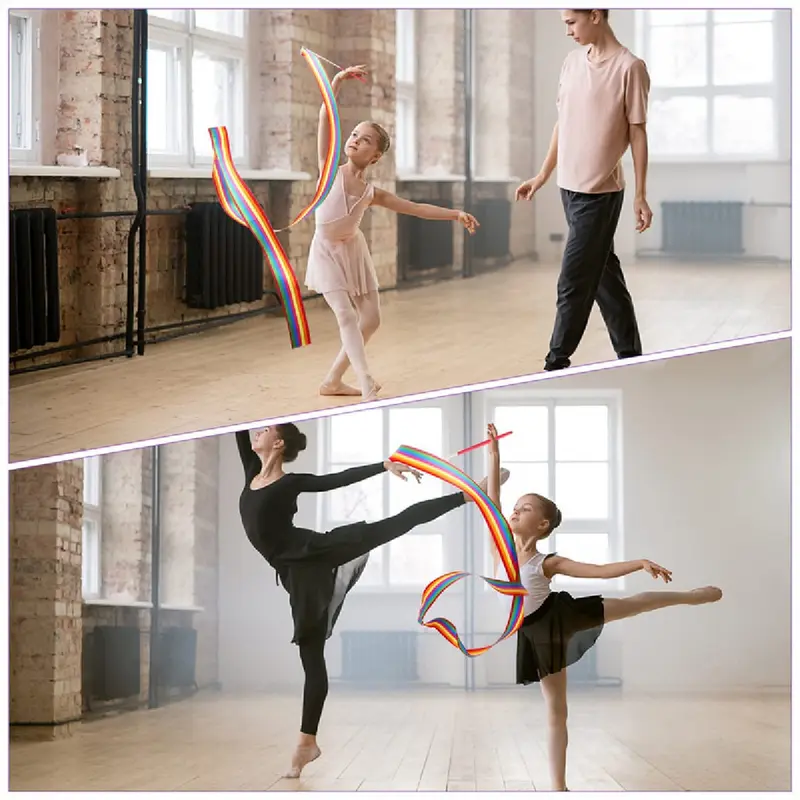 Ribbon stick 2m pita senam ritmik dengan Tongkat twirling Tongkat Tari Sutra Pita Balet Senam Ritmik 2
