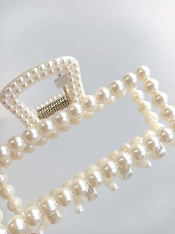 Summer 2024 Elegant Style Geometric Faux Pearl Decor Hair Claw Clips, Gorgeous Bow Design Hair Claws Set, Fashion Kawaii Hair Accessories for Women & Girls 4