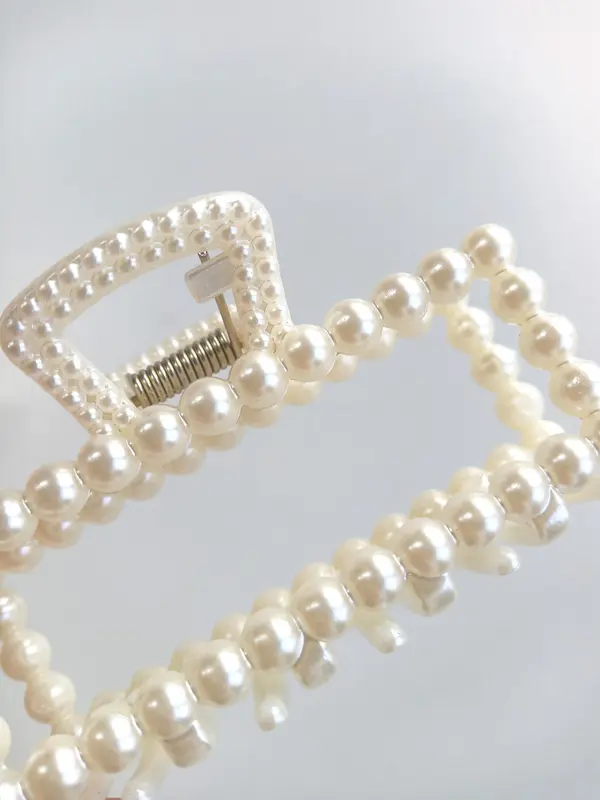 Summer 2024 Elegant Style Geometric Faux Pearl Decor Hair Claw Clips, Gorgeous Bow Design Hair Claws Set, Fashion Kawaii Hair Accessories for Women & Girls 4