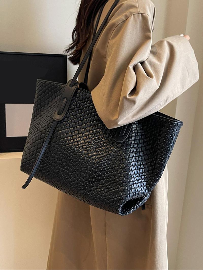 Product Introduction of Women's Fashionable Plain Color Tote Bag, 2025 New Style Casual Versatile Large Capacity Shoulder Bag for Daily Used, Trendy High-quality Daily Commuting Bag 6