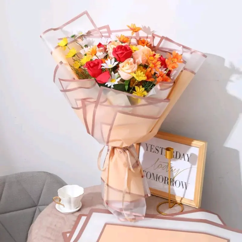 (ecer 5 lembar) FLOWER WRAPPING GOLD LINE FRIME CELLOPHANE KERTAS BUNGA BUKET 3