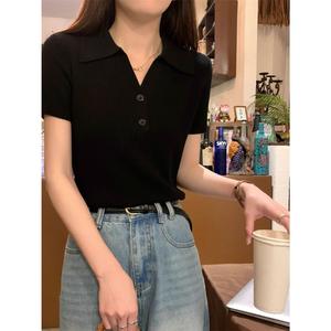 Summer 2025 Polo Collar Pure Desire Small Shirt Button High-end Design Sense Unique Short Sleeve Ice Silk Knitted Top