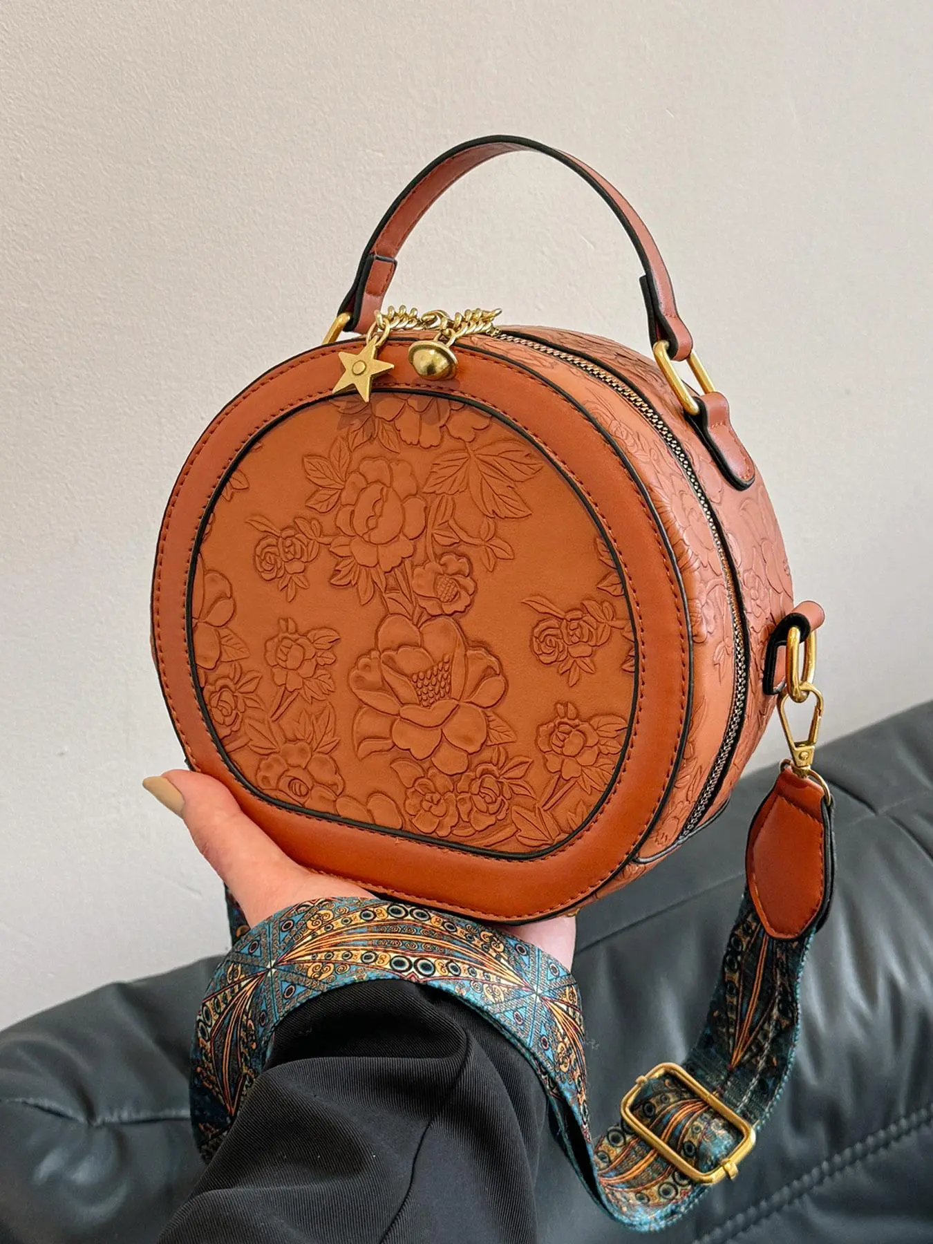 Women's Vintage Floral Pattern Crossbody Bag, Fashionable PU Leather Shoulder Bag for Daily Used, Casual Trendy Versatile High-quality Daily Commuting Bag