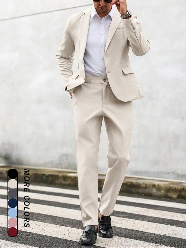 Men's Solid Color Business Suit Set, Slim Fit Lapel Neck Blazer & Pants, Men's Summer Clothes for Work Office Business, Menswear 4