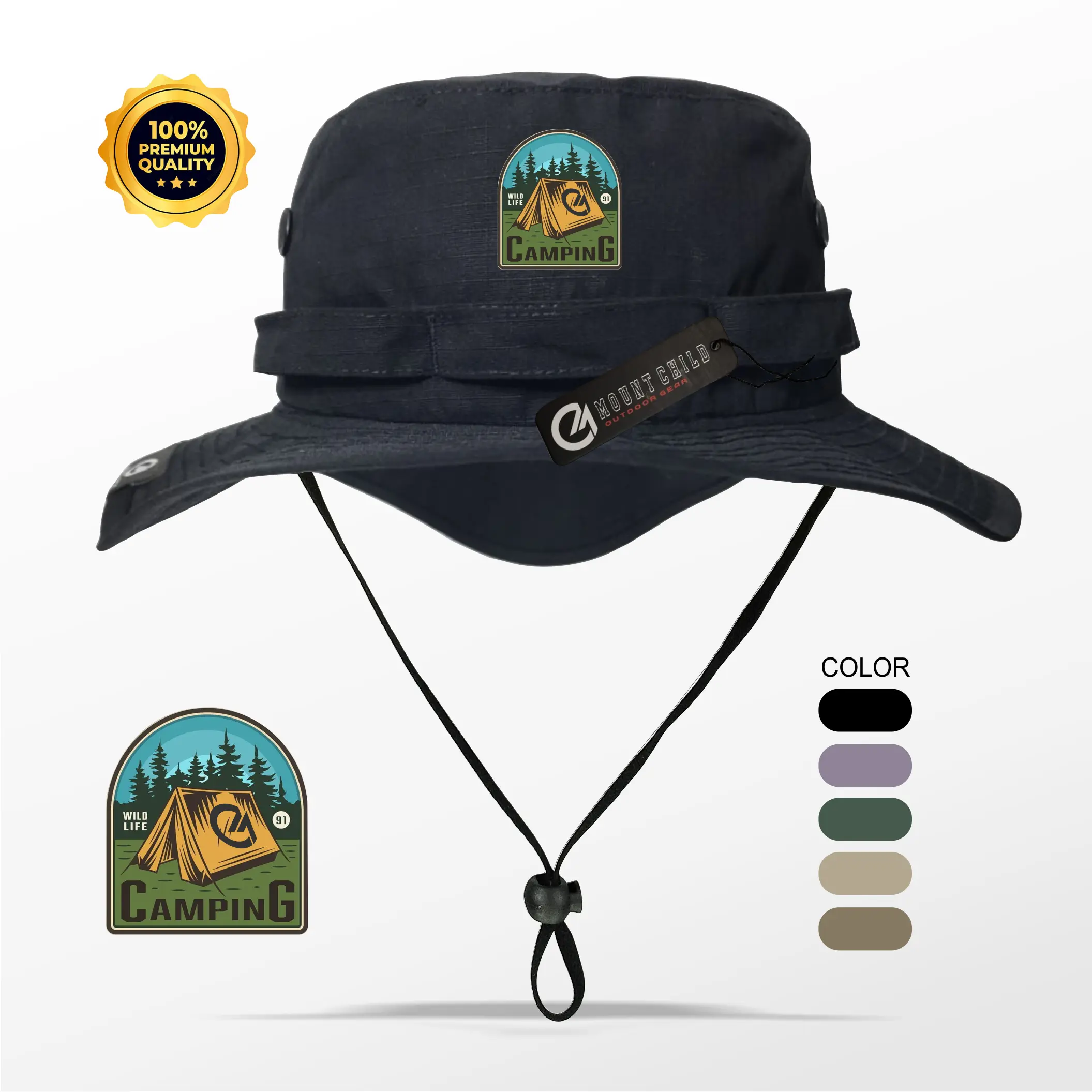 Mountchild Topi Rimba Camping Hiking Outdoor Pria Wanita Dewasa RB004 Nyaman Perlindungan Dari Sinar Matahari Abu Abu Gunung