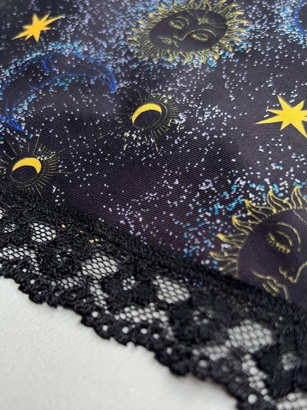 Plus Size Galaxy Print Contrast Lace Knicker, Casual Soft Comfy Panty for Daily Wear, Women's Underwear for All Seasons 8