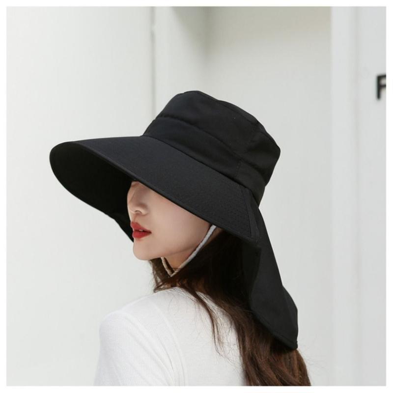 Product Introduction of 2024 Fashion Outdoor Fisherman Hat Wide Brim Shawl Neck Protection Women Summer Hat Fishing Hiking Sun Visors Sunscreen Ponytail Cap 10