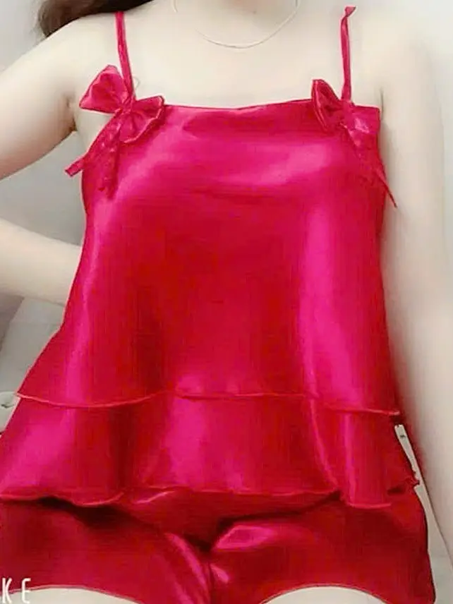Đồ Bộ Ngủ Nữ Hai Dây Nơ Hai Tầng Phi Bóng Gợi Cảm Quyến Rũ - Women, Quần Ngủ pizamanu