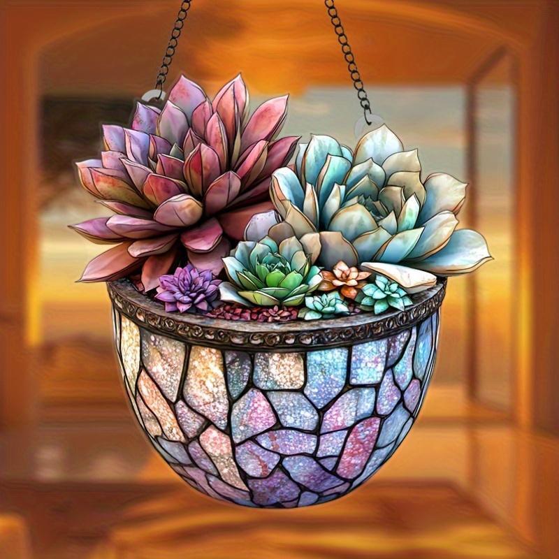 Succulent Plant Hanging Decor, 1 Count Colorful Stained Acrylic Window Hanging Decor, Hanging Ornament for Garden, Patio, Yard, Balcony, Room Decor 4