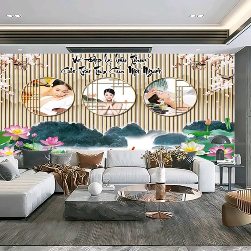 Tranh lụa 3D trang trí quán spa,thẩm mỹ,dưỡng sinh,làm đẹp.nhận đặt hàng kích thước theo yêu cầu. Tặng keo dán,chống nước Treo Tường Treo Phòng Phòng Khách Decor Tường 1