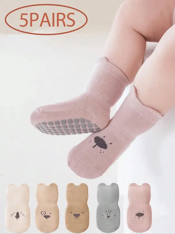 Cartoon Animal Pattern Baby Socks, Cute Comfortable Breathable Calf Socks for Newborn Infant Toddler Kids, Kids Socks for All Seasons 0