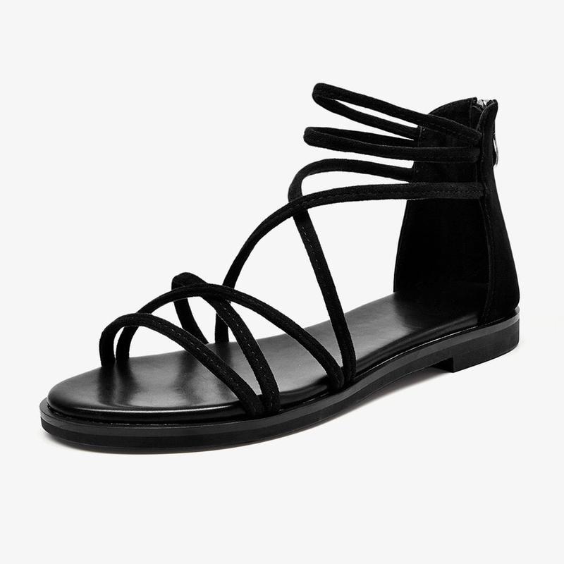 Giày sandal nữ đế bằng quai mảnh nhung nhiều dây chéo DB01 Shoes DéP Jean