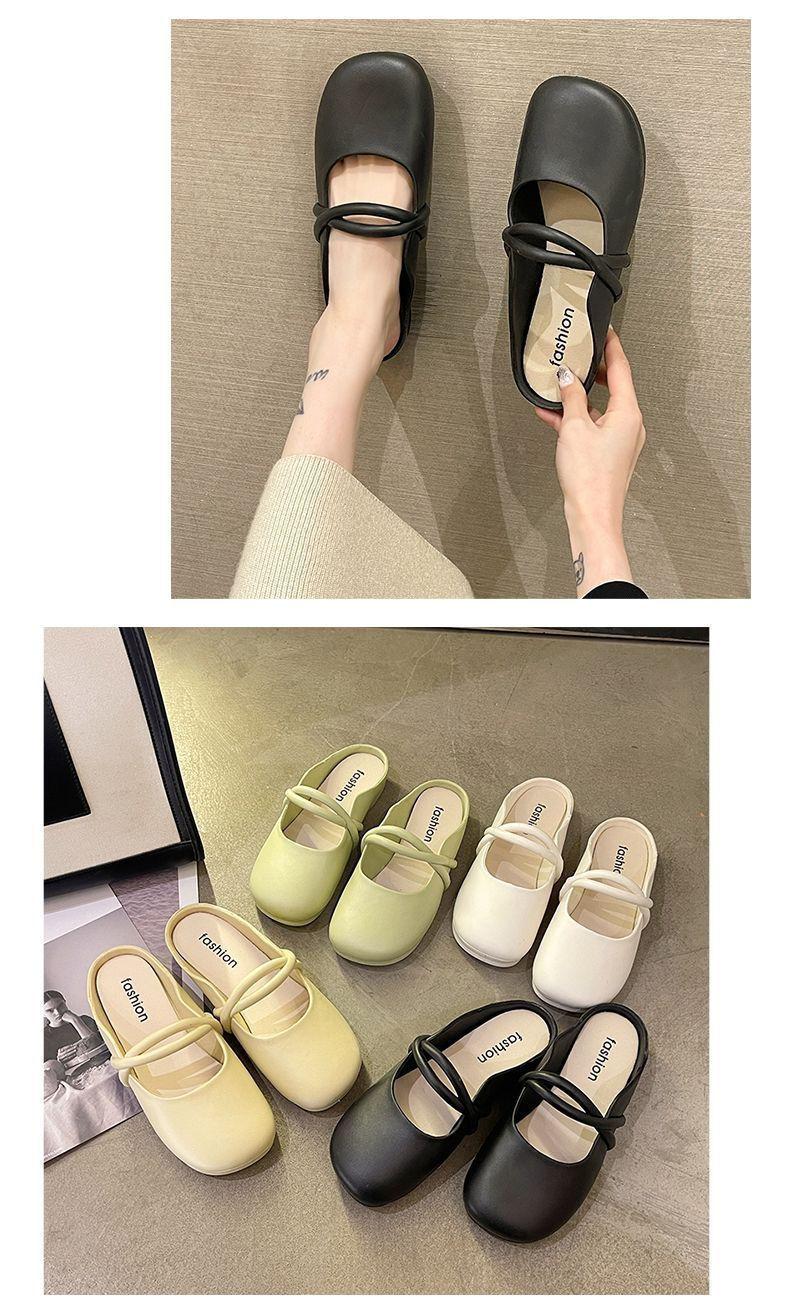Product Introduction of Women Mules Summer Elegant Square Closed Toe Flat Slippers Female Shoes Casual Leather Black White Slides Plus Size 36-41 Footwear Girl 14