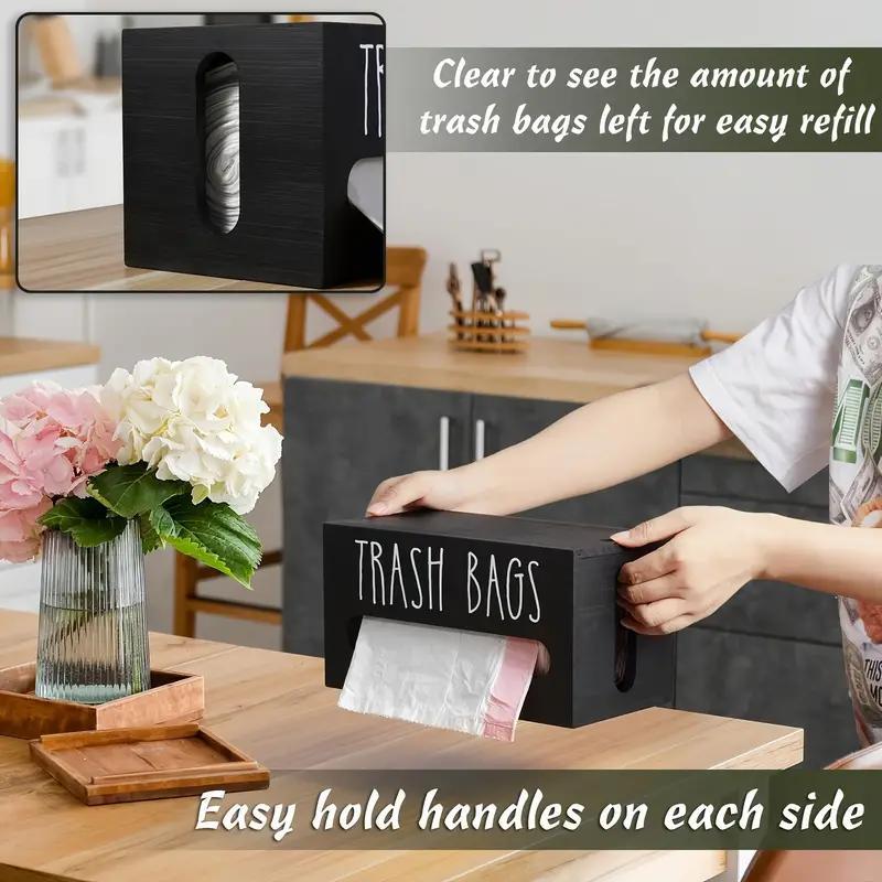 Product Introduction of Wooden Garbage Bag Storage Box, 1 Count Countertop Or Wall Mounted Garbage Bag Holder, Household Items Space Saving Kitchen Storage Box, Home Organizer for Kitchen 13