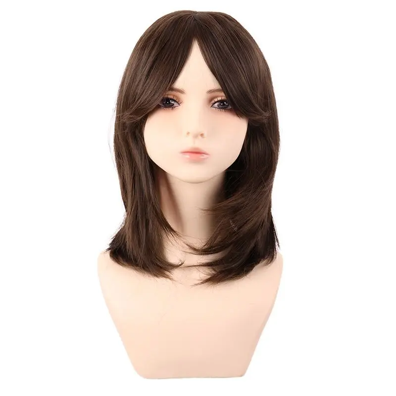 Tongman Cosplay Wig for Women, Medium Length Anime Hair with Side Bangs, Pear Flower Head, High Temperature Fiber Straight Hair, Light Brown Full Wig