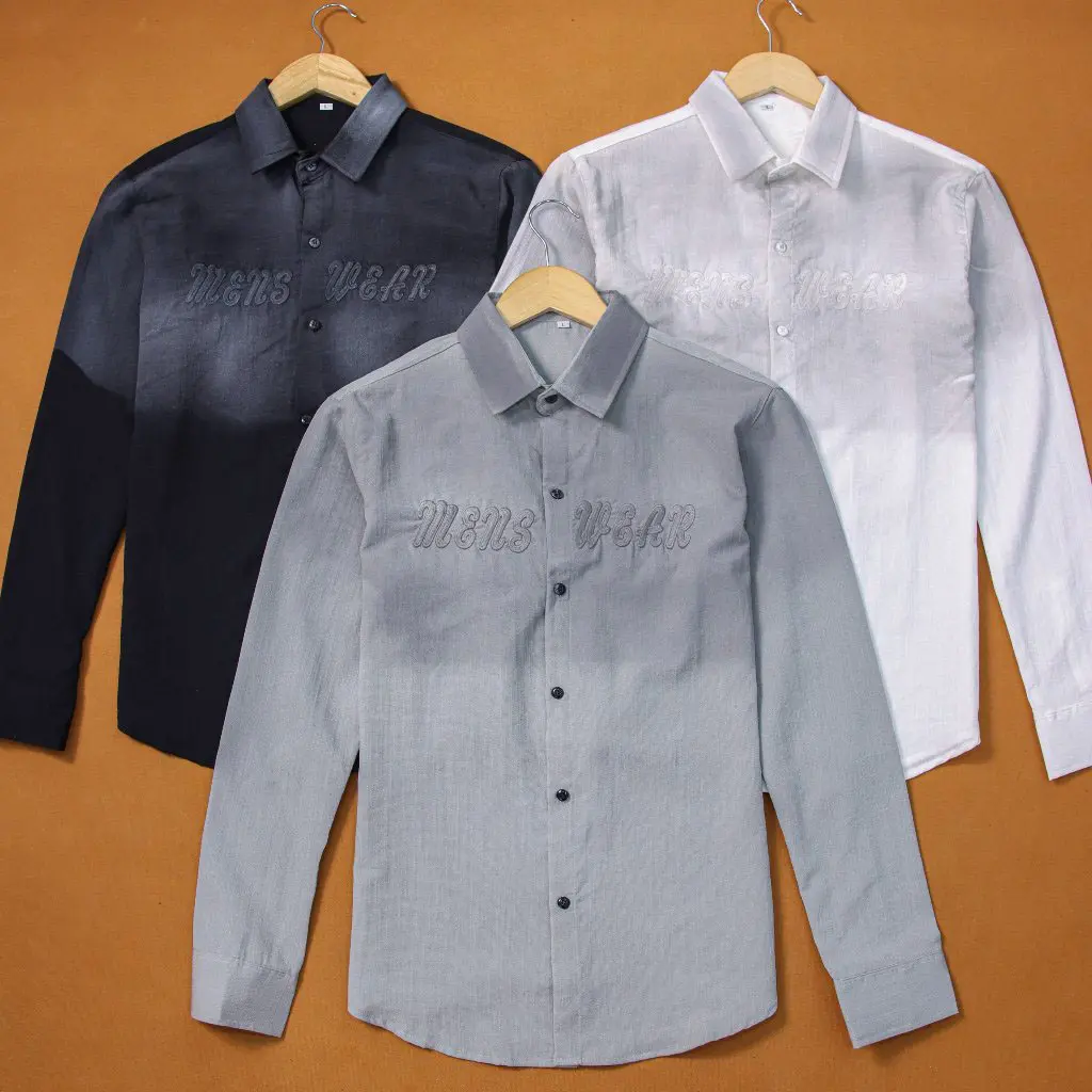 Áo sơ mi nam tay dài thêu chữ MENSWEAR chất vải đũi mền mịn chống nhăn, mẫu mới cao cấp-TANHSHOP Shirt Có Cổ