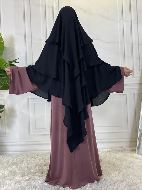 Summer Women's Solid Tiered Layer Khimar, New Fashion Long Khimar for Daily Wear, Casual Trendy Soft Comfortable Khimar Instant Hijabs for Women, Arabic Clothing Instant Hijab Accessories, Modest Muslim Clothing 6